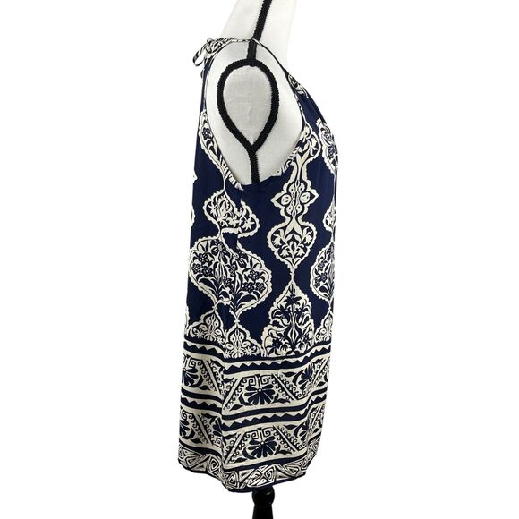 Cupshe Women’s Shift Dress Small Navy Cream Floral Halter Sleeveless Mini Summer - Picture 4 of 12